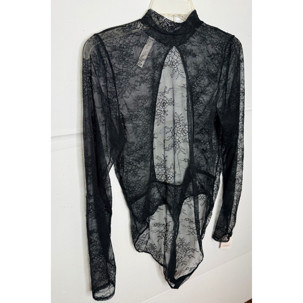 Auden Lace Bodice XXL Black Mock Neck Keyhole LongSleeve Coquette Night Owl Goth